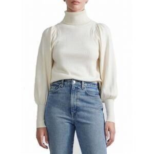 Apiece Apart Cream Ivory Ribbed Puff Sleeve Turtleneck Sweater L Large